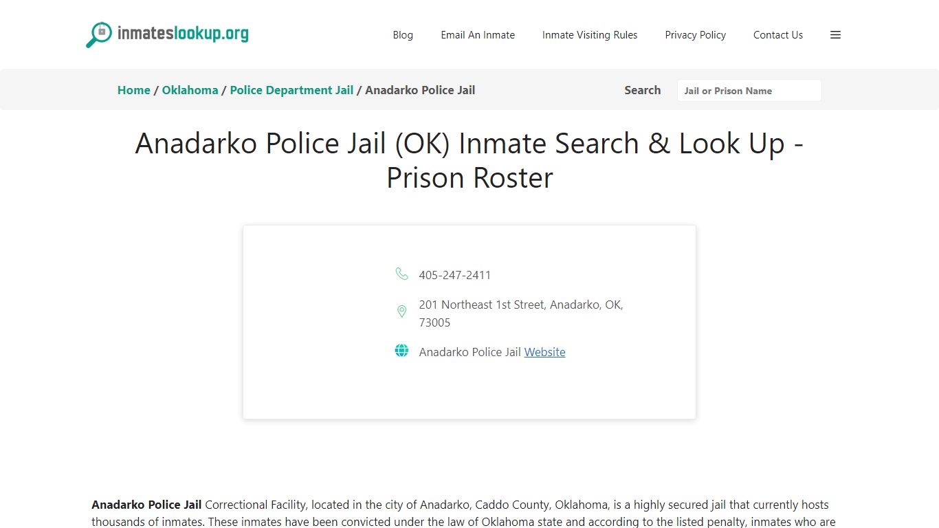 Anadarko Police Jail (OK) Inmate Search & Look Up - Prison Roster