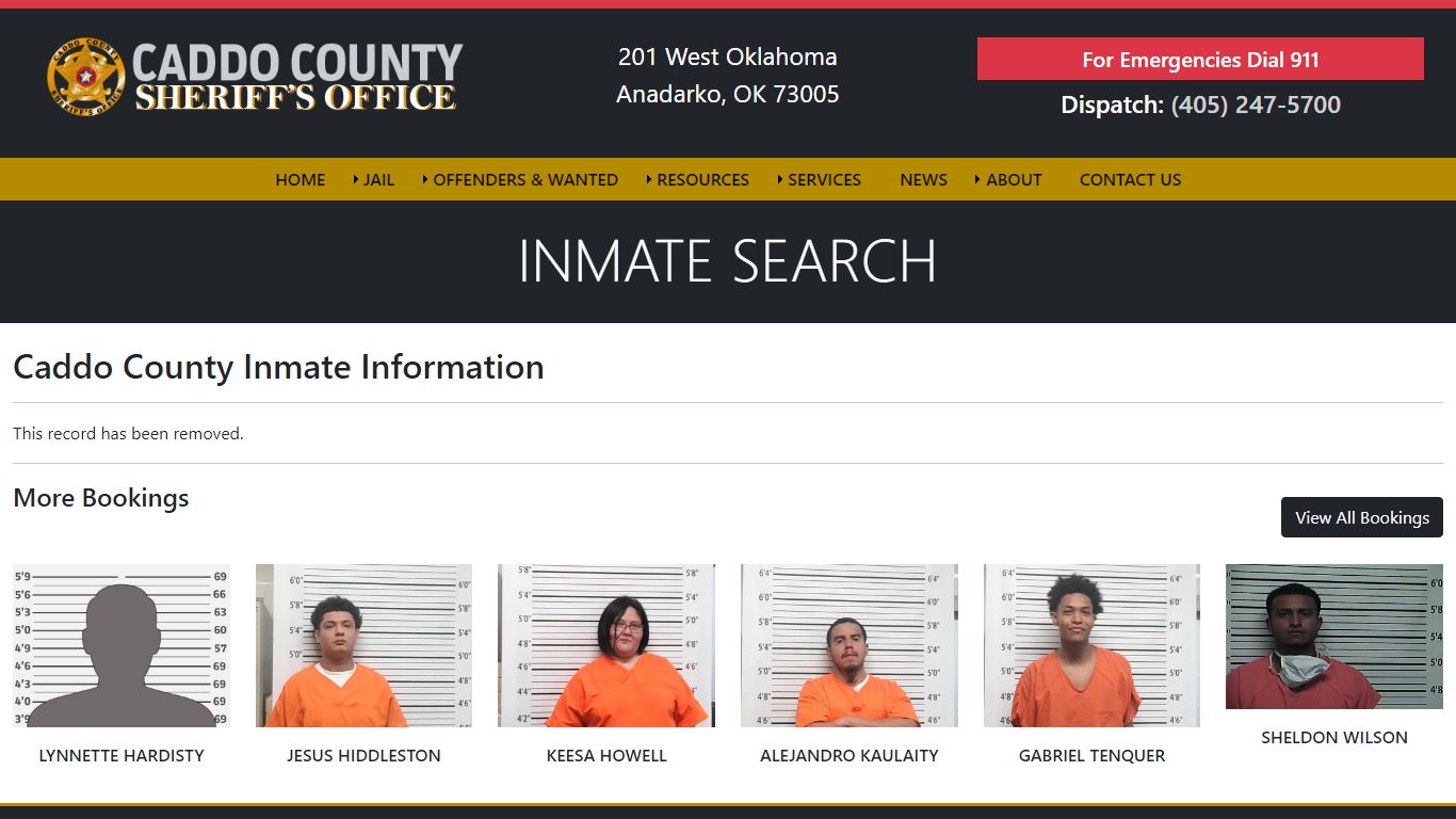 Inmate Search - - Caddo County Sheriff's Office